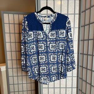 Anthropologie Porridge Blue Patterned Women's Top